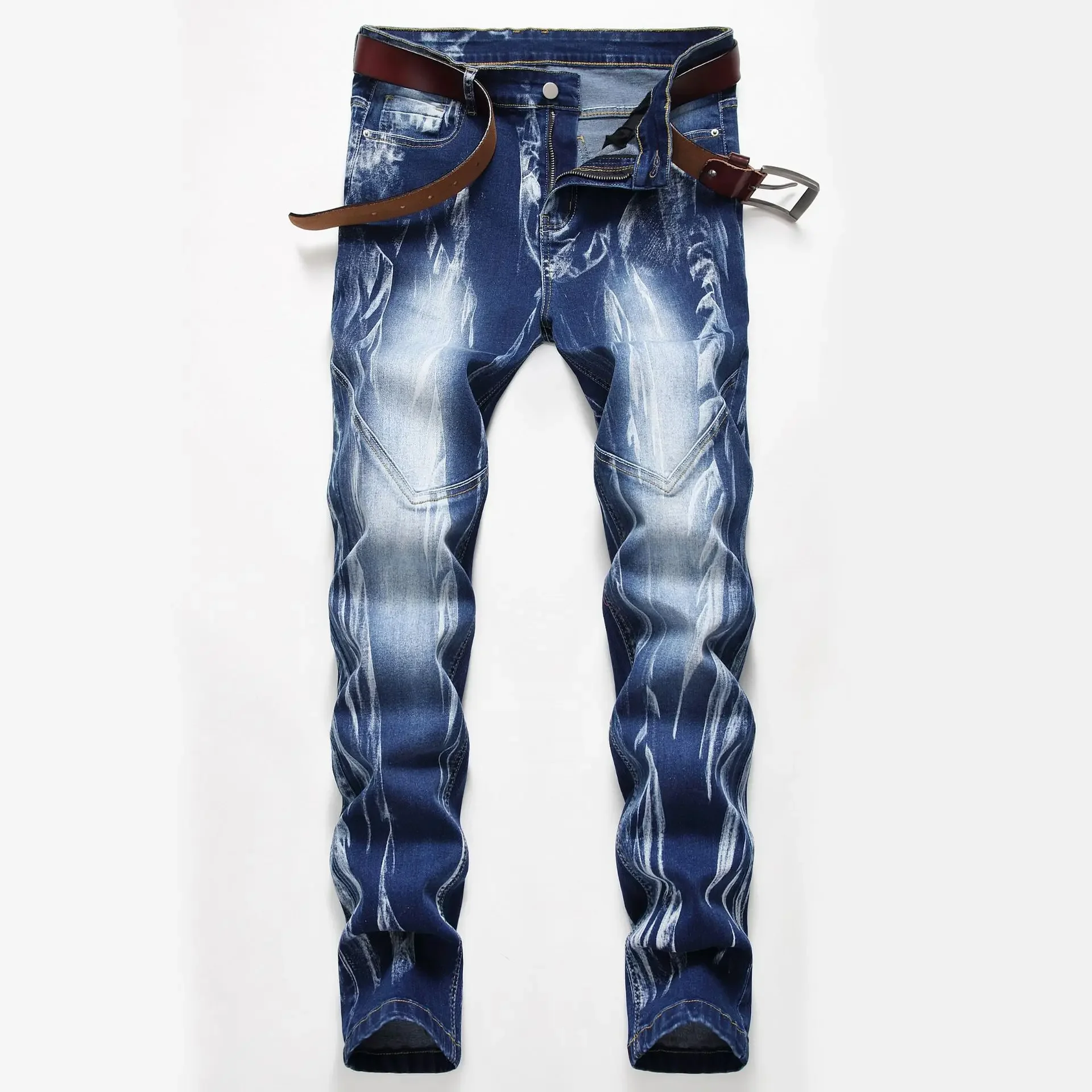 Fashion Print Men's Elasticity - Streetwear Brand Jeans บทวิจารณ์และราคา