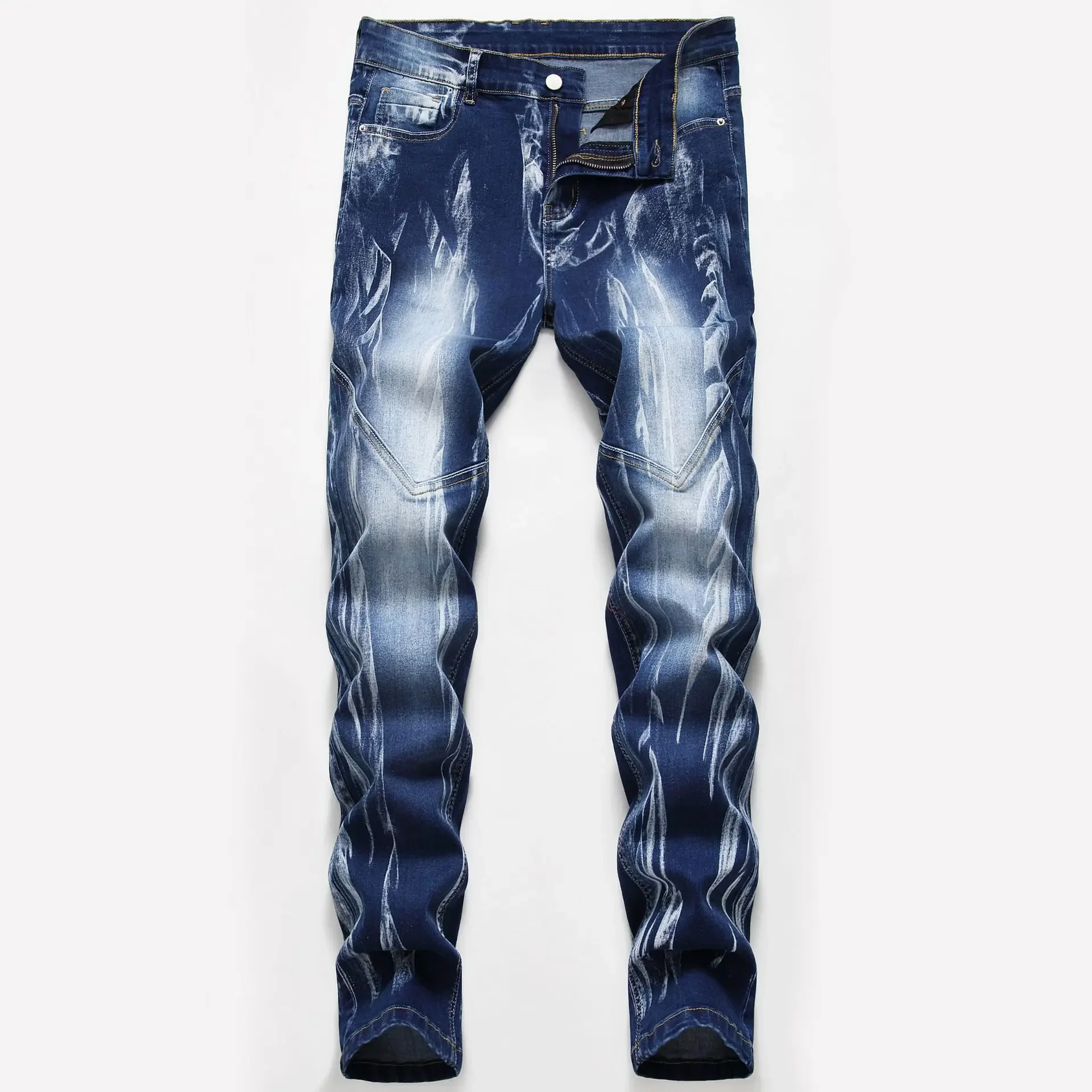 Fashion Print Men's Elasticity - Streetwear Brand Jeans บทวิจารณ์และราคา