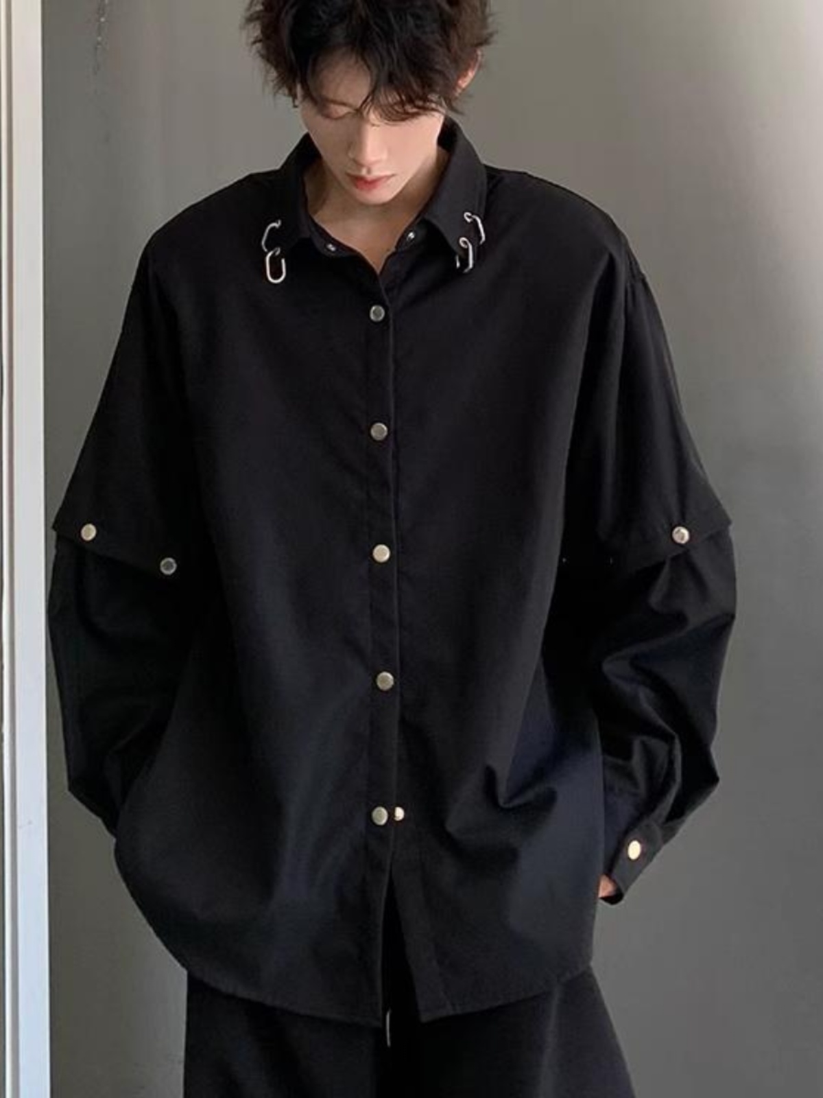 Black Long Sleeve Collared Men - Streetwear Brand Model บทวิจารณ์และราคา