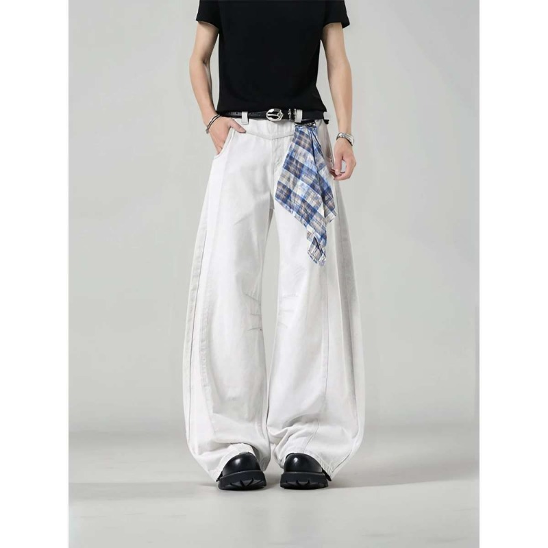 Men's Loose Wide Leg Plaid Pan - Streetwear Brand China บทวิจารณ์และราคา