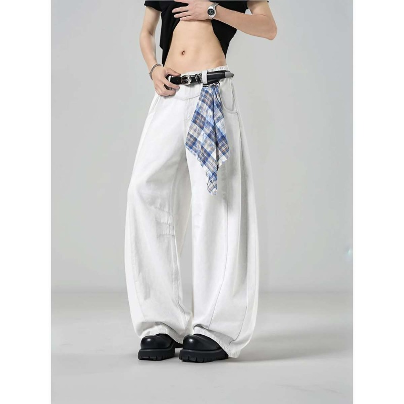 Men's Loose Wide Leg Plaid Pan - Streetwear Brand China บทวิจารณ์และราคา